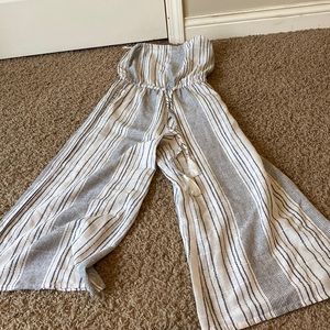 Striped strapless wide leg jumpsuit